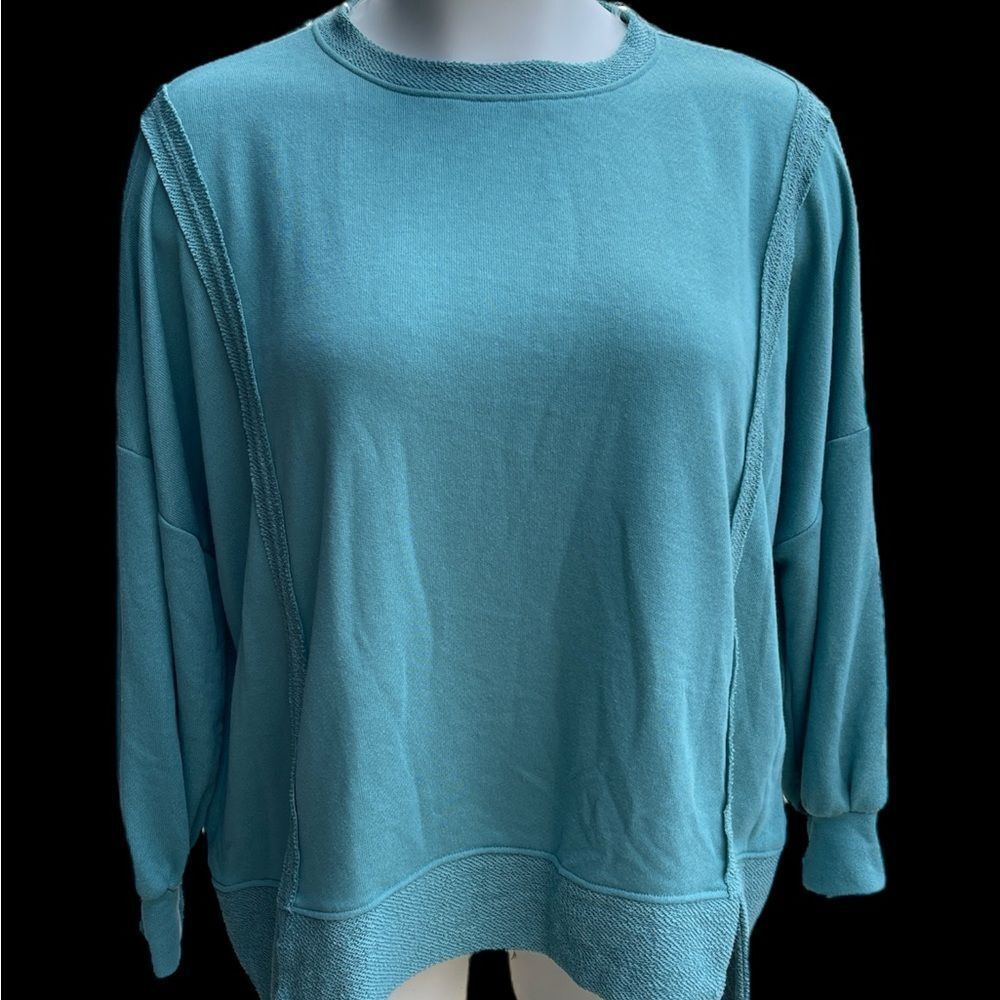 First Love Aqua Pullover Long Sleeve Sweatshirt Top Super Soft Large